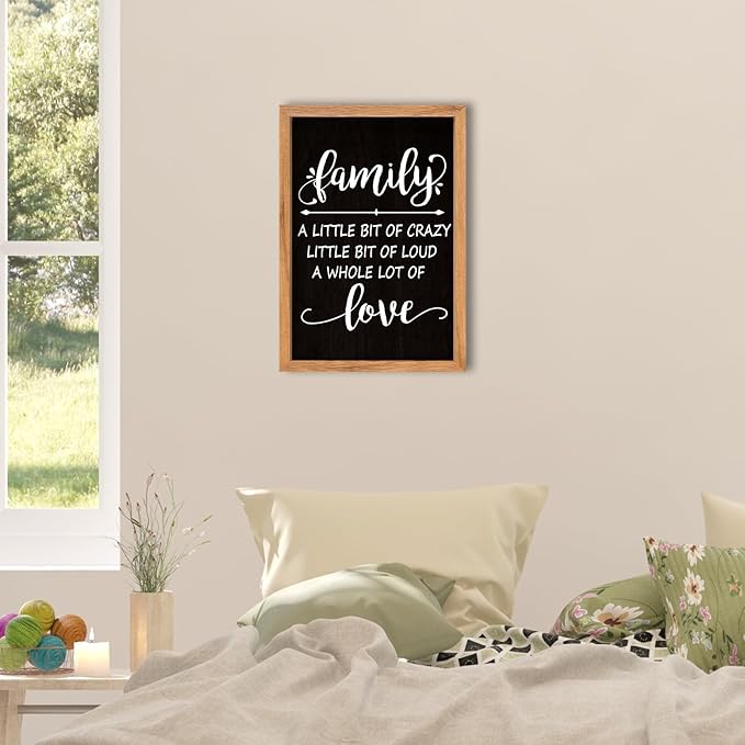 AuraPeak Family Wall Decor For Family A Little Bit Of Crazy Sign Hallway Entryway Horizontal Home Modern Positive Farmhouse Living Room Wall Hanging Art (Wood Black 16"×10")
