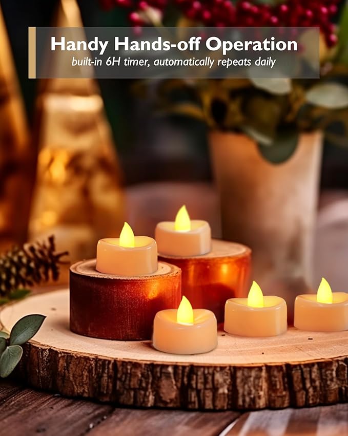 merrynights LED Candles with Remote and Timer, 12PCS Flameless Tea Lights Candles Battery Operated, Remote Control Tea Lights with 6/8 H Timer for Halloween Christmas Holiday Warm Yellow