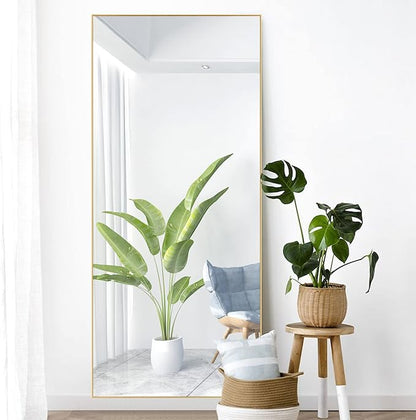 NeuType Floor Mirror Full Length Mirror, Large Body Dressing Long Wall Bathroom Standing Mirrors for Bedroom, Metal Frame, Gold 71''x34'', No Stand (AA01037ZZE001-USAM017)