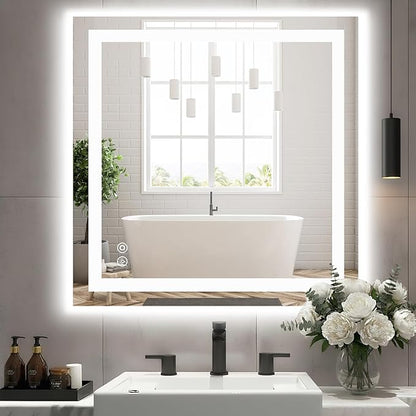 Sweetcrispy 36"x36" Smart Anti-Fog LED Bathroom Mirror with Lights and 3 Color Temperatures, Dimmable, Memory Function, Rectangle Modern Vanity Mirror