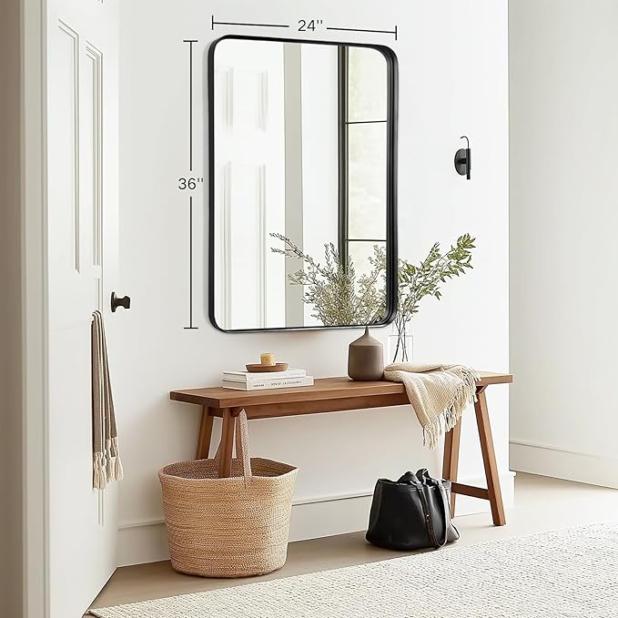Bathroom Mirror Over Sink - 24x36 Inch Black Rectangle Framed Matte Mirror for Bathroom, Rectangular Alumium Frame Mirrors Wall Mounted for Restroom, Farmhouse, Entryway, Hallway