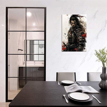 Samurai Canvas Wall Art Japanese Samurai Painting Prints Warrior Katana Picture Bushido Artwork for Bedroom Living Room Office Home Decoration Framed Ready to Hang (28''W x 44''H)