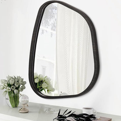 Asymmetrical Small Wall Mirror Irregular Wood Frame Modern Unique Accent Wall Mirror Decorative Vanity Bathroom Living Room Bedroom Entryway Hallway Artistic Wavy Mirror Small 16"x12"