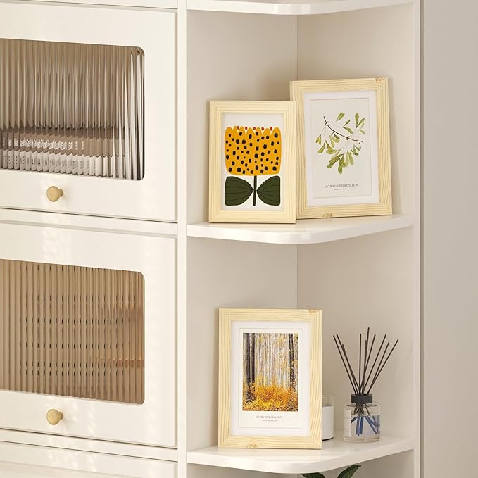 KINLINK 5x7 Picture Frame Wood Grain Set of 6, Wooden Photo Frame Matted 4x6 with Plexiglass for 4x6 with Mat or 5x7 without Mat for Table and Wall Display