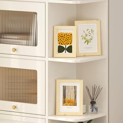 KINLINK 5x7 Picture Frame Wood Grain Set of 6, Wooden Photo Frame Matted 4x6 with Plexiglass for 4x6 with Mat or 5x7 without Mat for Table and Wall Display