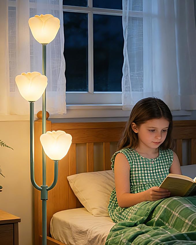 Lightdot 66IN Flower Floor Lamp 3-Lights Vintage Floor Lamps with Bulbs Included for Wedding Party Modern Dimmable Green Standing Tall Lamp with 5Lbs Heavy Base for Living Room/Bedroom/Home Decor
