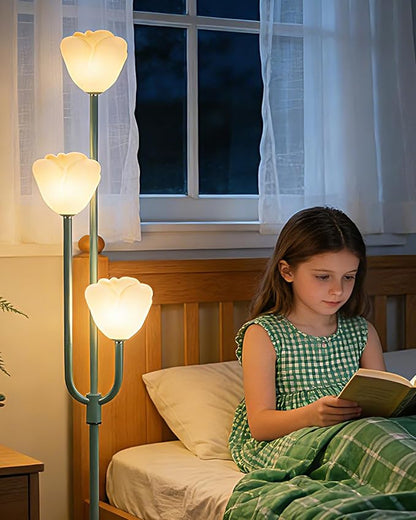 Lightdot 66IN Flower Floor Lamp 3-Lights Vintage Floor Lamps with Bulbs Included for Wedding Party Modern Dimmable Green Standing Tall Lamp with 5Lbs Heavy Base for Living Room/Bedroom/Home Decor