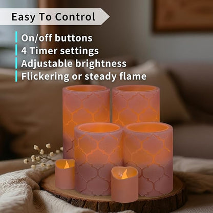 FURORA LIGHTING Dusty Rose Nordic Real Wax Flameless LED Candles with Remote & Timer (2/4/6/8H), Elegant and Romantic Glow, Pack of 8, Batteries Included