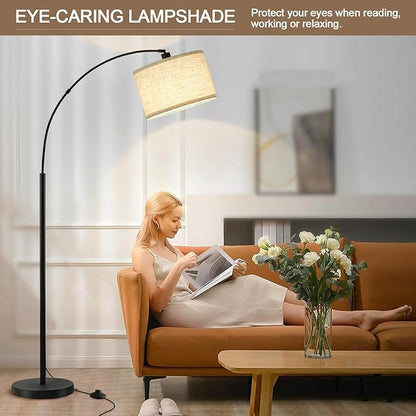 71" Arc Floor Lamps for Living Room, Standing Lamp with Adjustable Head, Tall Pole Lamp with Foot Switch, Arched Reading Light for Bedroom, Office, 9W Adjustable Color Temperatures Bulb Included