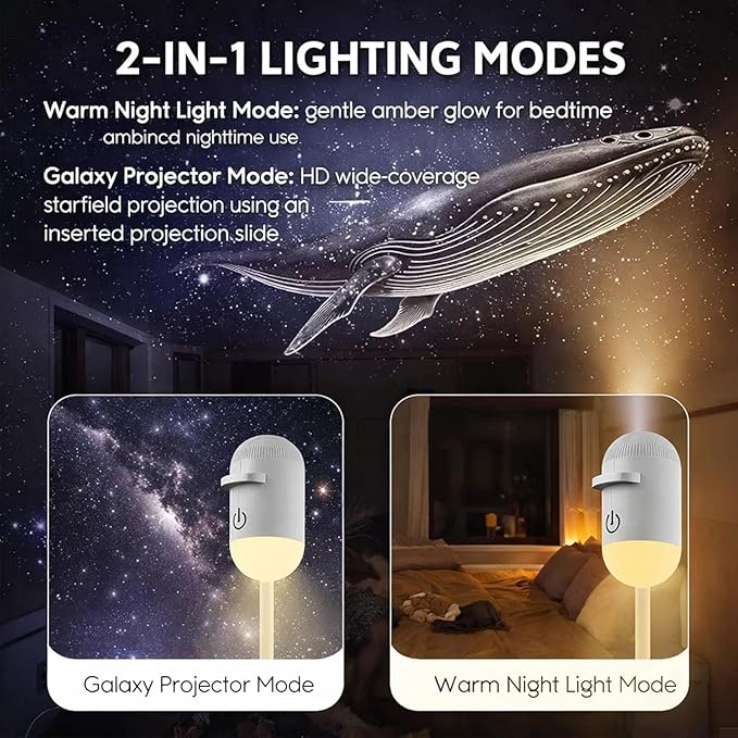 2-in-1 Galaxy Projector Night Light, USB Portable Starry Sky Night Light Projector for Bedroom, Mini LED Nightlight Wall Lamp for Kids & Adults, Dreamy Ceiling Decor (12 Projection Films)