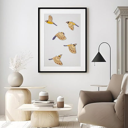 Vumyhuby 5 Pcs Blue Wooden Bird Wall Art | Rustic Folk Art Wall Decor for Indoor Use | Handcrafted Wood Flying Birds Wall Hangings for Living Room, Bedroom, Kitchen, Office | Scandinavian Home Decor Gift