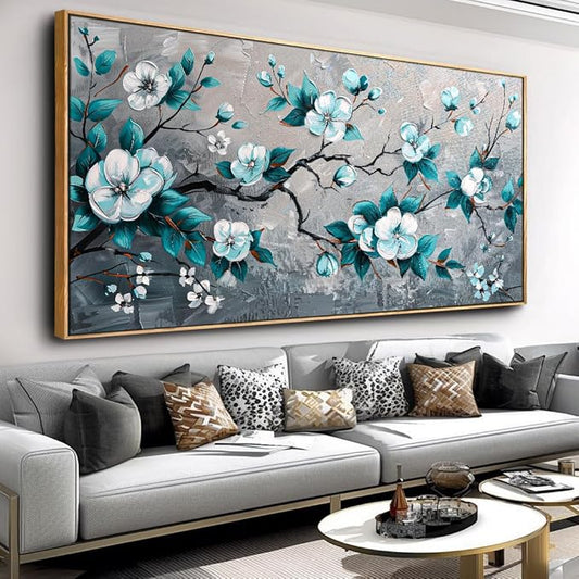 Wall Art Rustic Flowers Wall Decor Nature Wall Art Plum Blossom Canvas Painting for Bedroom Living Room Dining Room Home Office Decor 20"x40" with Framed