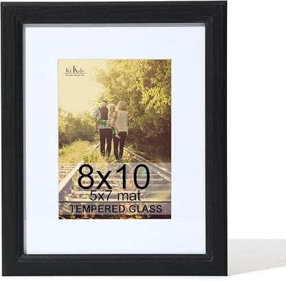 KTKDE 8x10 Picture Frame Real Glass, Display Pictures 5x7 with Mat or 8x10 Without Mat, Modern Style Wood Composite Frame,Black Gallery Wall Frame & Table Top Display，best gift