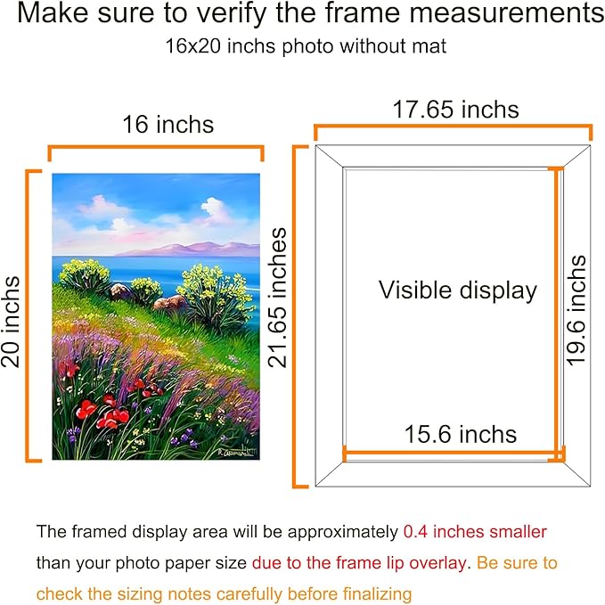 BESCRCL 16x20 Picture Frames Black Set of 6, Poster Frames Display Photo 11x14 or 16x20 without Mat, Wall Hanging Frame with Plexiglass