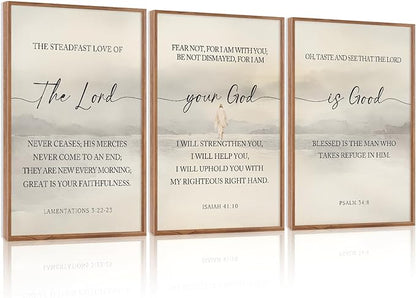 HLNIUC Christian Scripture Framed Wall Art Set of 3,The Lord Your God Is Good Wall Decor(24x36),Inspiring Easter Bible Verse Canvas Artwork,Modern Religious Quotes Prints for Church,Bedroom,LivingRoom