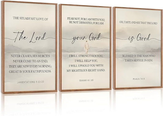 HLNIUC Christian Scripture Framed Wall Art Set of 3,The Lord Your God Is Good Wall Decor(24x36),Inspiring Easter Bible Verse Canvas Artwork,Modern Religious Quotes Prints for Church,Bedroom,LivingRoom