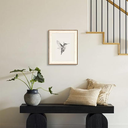 ASTRDECOR Hummingbird Wall Art Prints – Vintage Black and White Bird Sketch Painting Picture, Rustic Neutral Decor Canvas Wall Decor for Nursery, Bedroom, Living Room – Framed 10''x12''
