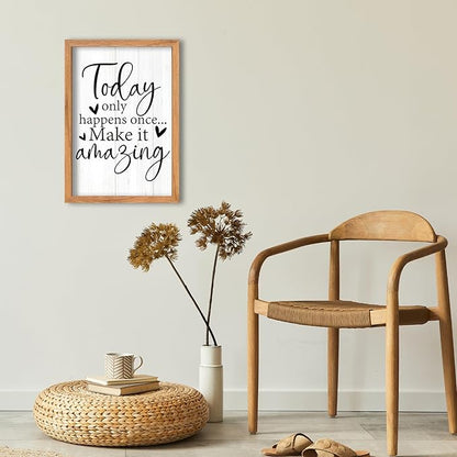 AuraPeak Today Only Happens Once Make It Amazing Inspirationa Quotes Office Wall Decor, Motivational Sayings Frame Rustic Home Living Room Laundry Room Wall Art Hanging (Wood 16"×10")