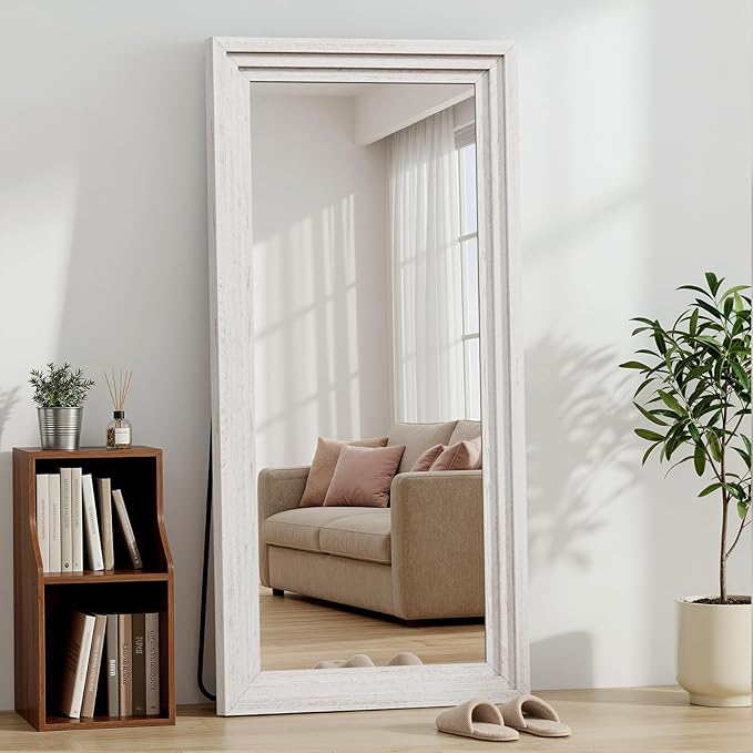 Full Length Mirror 71"x30", Large Solid Wood Frame Floor Mirror, Leaning Floor Mirror, Stable Frame, Shatterproof Glass, Modern Classic Style for Bedroom, Living Room, Entryway
