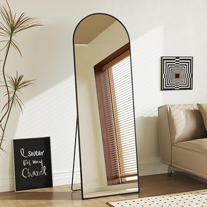 Sweetcrispy 58"x19" Arched Full Length Mirror, Full Body Mirror with Aluminum Alloy Thin Frame, Leaning or Standing, Suitable for Bedroom, Livingroom, Cloakroom, Black