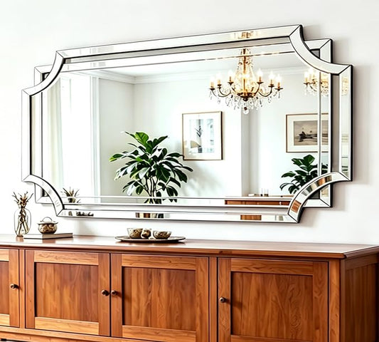 Chende Large Full Length Mirror for Wall, 59"x30" Large Decorative Mirror with Beveled Scalloped Corner, Modern Elegant Home Decor for Bedroom Living Room Bathroom Dressing Room Entryway Hallway