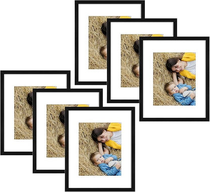 Golden State Art, 16x20 Picture Frame Set of 6 - Matted to 11x14 Photo - Engineered Wood Gallery Frame Set - Wall Mounting (Black,6 Pack)