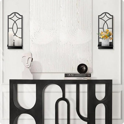 Candle Wall Sconces Set of 2, Black Metal Wall Art Decor for Living Room, Dining Room, Bedroom, Bathroom (16.5 x 7 in)