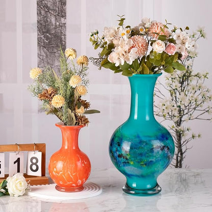 KAMMAK Colored Glass Vase, Beautiful Hand Blown Decorative Vase, Modern Art Vase for Flower Mantle Dining Table Centerpiece, Entryway Living Room Wedding Decoration, 8HPHR016