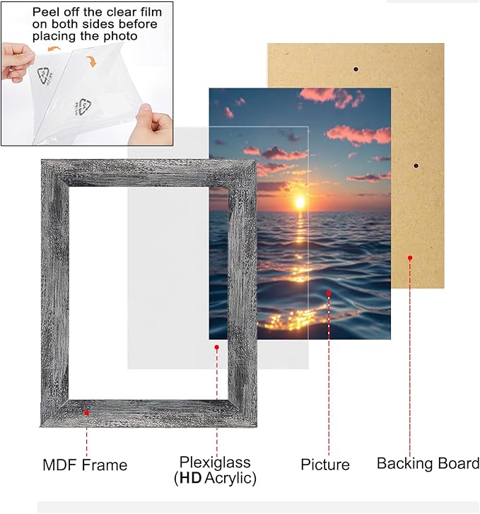 xnlkros 12 pack assorted gallery wall picture frame,rustic farmhouse wood picture frames multiple sizes including 4x6, 5x7, 8x10, 11x14, Ideal for living room hanging or tabletop display,Rustic Black