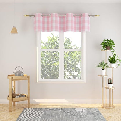 3 Pc Cotton Classic Country Farmhouse Kitchen Window Curtain Grommet Top -Pink & White Buffalo Check Tier & Valance Set, 54" x 18" / 32" x 24"