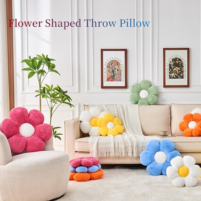 Green Flower Pillow Flower Shaped Throw Pillow Floor 15.7In Cute Daisy Pillows for Bed Sofa Cute Home Decor