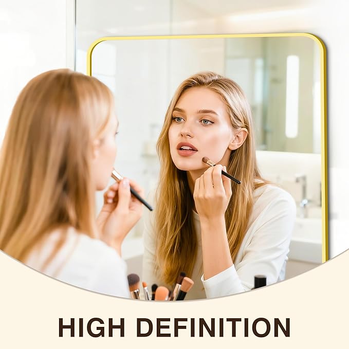 Bathroom Vanity Mirror for Wall, 30"x20" Wall Mounted Bathroom Mirror for Over Sink with Sturdy Metal Frame, Vertical or Horizontal, Living Room, Bedroom, Entryway(Gold)