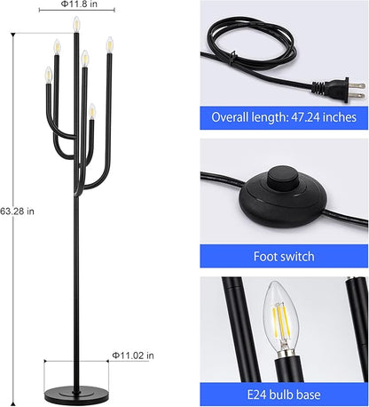 Wellmet Black Floor Lamp for Living Room, Modern Floor Lamps for Bedroom, 63.3Inch Tall Unique Metal Floor Lamp for Corner Decorative
