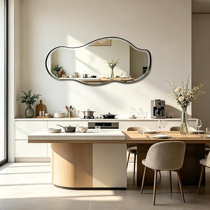 POZINO Irregular Beveled Mirror, 53"x24" Premium Bathroom Vanity Mirror with Metal Frame, Large Asymmetrical Organic Wall Mirrors for Living Room Bedroom Hallway Entryway, Horizontal/Vertical Hanging