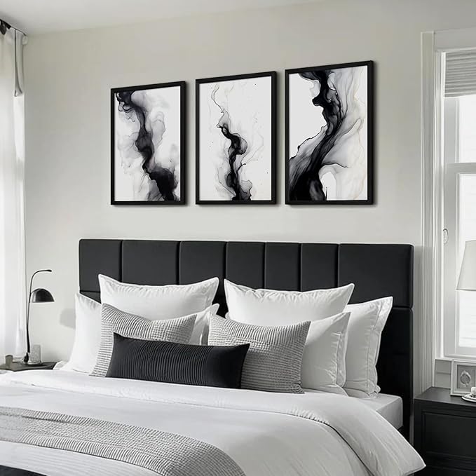 Black White Abstract Wall Art Decor Set of 3 Modern Wall Art Minimalist Canvas Wall Decor Black White Abstract Prints Modern Pictures Minimalist Artwork for Room Bedroom 12x16 Inch Framed