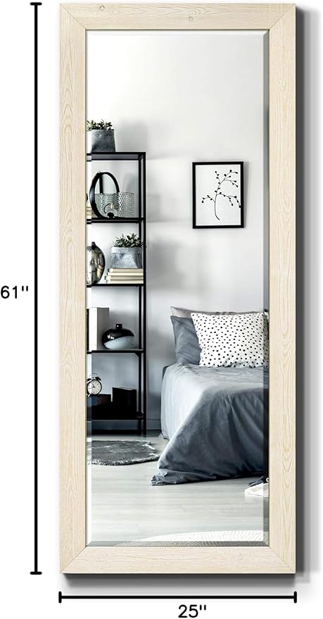 Renditions Gallery Large Standing Vanity Mirror White Wood Frame Full Floor Length Decorative Wall Mounted Apartment Aesthetic Mirror for Living Room Bedroom Bathroom - 61"x25" LT07