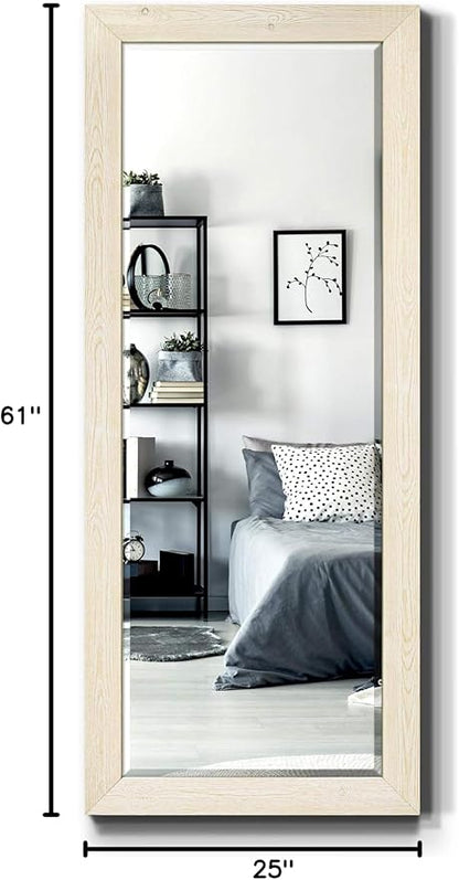 Renditions Gallery Large Standing Vanity Mirror White Wood Frame Full Floor Length Decorative Wall Mounted Apartment Aesthetic Mirror for Living Room Bedroom Bathroom - 61"x25" LT07