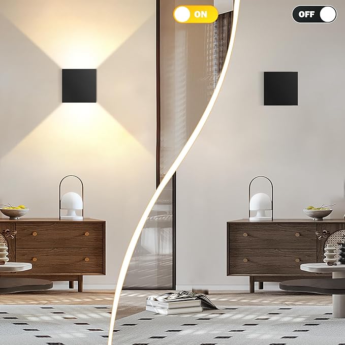 Modern LED Wall Sconce, 3000K Warm White Up & Down Wall Light for Bedroom, Wall Lamp with Adjustable Angle, Black Minimalist Design for Living Room, Bedroom, Hallway, Corridor (2 Pack)