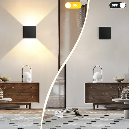 Modern LED Wall Sconce, 3000K Warm White Up & Down Wall Light for Bedroom, Wall Lamp with Adjustable Angle, Black Minimalist Design for Living Room, Bedroom, Hallway, Corridor (2 Pack)