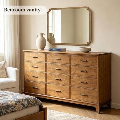 WallBeyond 30" x 48" Wood Bathroom Mirror for Wall Mounted, Rustic Rounded Corner Wood Frame Wall Mirror for Entryway, Living Room or Bedroom Home Decorative, Natural