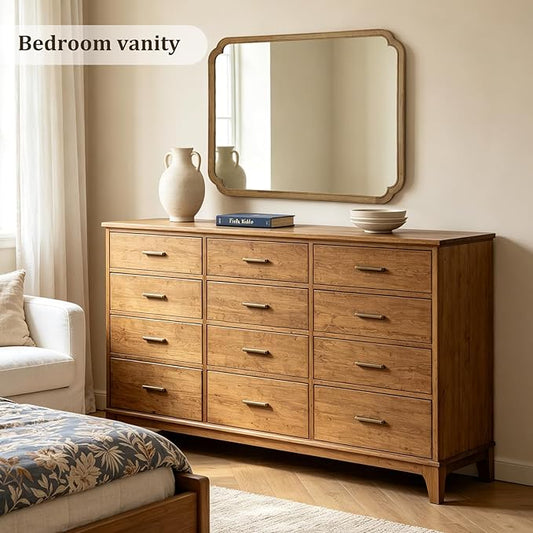 WallBeyond 30" x 48" Wood Bathroom Mirror for Wall Mounted, Rustic Rounded Corner Wood Frame Wall Mirror for Entryway, Living Room or Bedroom Home Decorative, Natural
