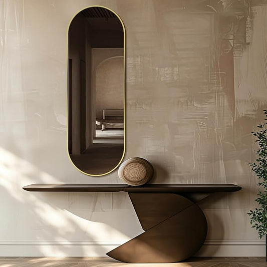 Oval Full Length Mirror, 48"×16" Wall-Mounted Mirror with Gold Frame in Shiny Gold, Ultra-Clear Explosion-Proof Dressing Mirror, Simple & Classic Deco for Cloakroom/Bedroom/Living Room