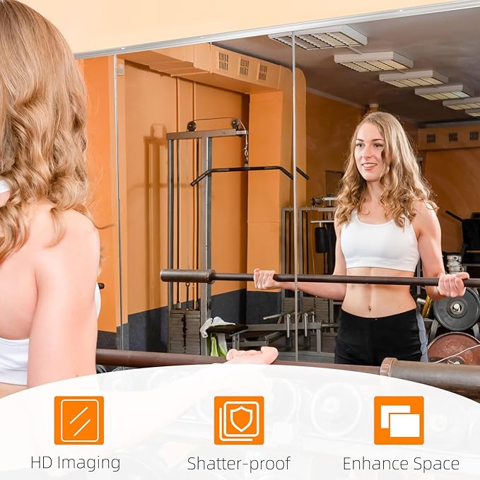 pertetey Home Gym Mirror, 2Pack 56X16 Inch Frameless Large Tempered Glass Wall Mounted Full Mirror for Gym, Yoga Studio, Dancing Studio