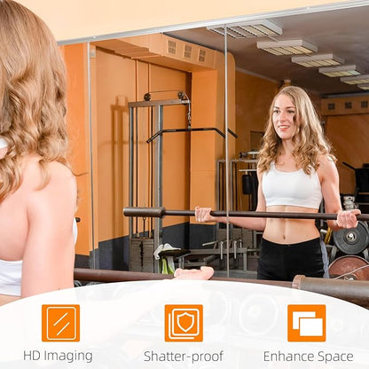 pertetey Home Gym Mirror, 2Pack 56X16 Inch Frameless Large Tempered Glass Wall Mounted Full Mirror for Gym, Yoga Studio, Dancing Studio