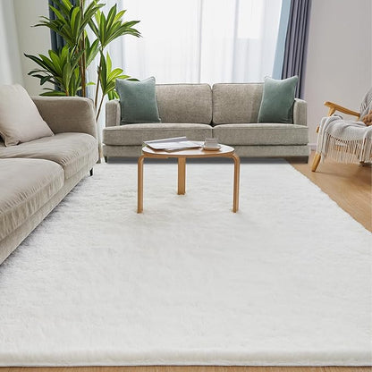 Puremy Fluffy White Rugs for Bedroom, 5x7 Plush Cream Area Rugs for Living Room, Non-Slip Shag Floor Carpet for Kids Room, Girls Room, Bedside, Playroom, Indoor Decor