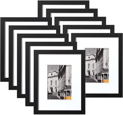 eletecpro 8.5x11 Picture Frames Set of 10, Picture Frame Collage Wall Decor Display 5x7 Photo with Mat or 8.5x11 without Mat, Home Decor Gallery Frame for Table Top or Wall Mounting, Black