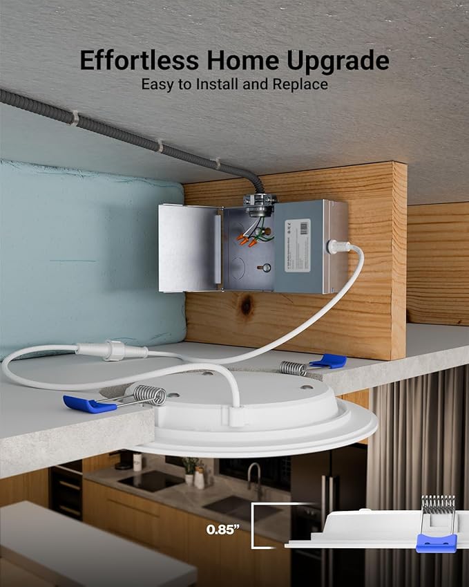 Sunco 12 Pack Recessed Lighting 6 Inch LED, Canless Ceiling Lights Slim with Junction Box, 1200 LM, 14W (100W Equivalent), 3000K Warm White, Dimmable, Wafer Thin, 50000 Lifetime Hours ETL.