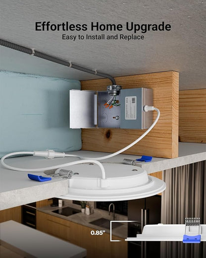 Sunco 12 Pack Recessed Lighting 6 Inch LED, Canless Ceiling Lights Slim with Junction Box, 1200 LM, 14W (100W Equivalent), 3000K Warm White, Dimmable, Wafer Thin, 50000 Lifetime Hours ETL.