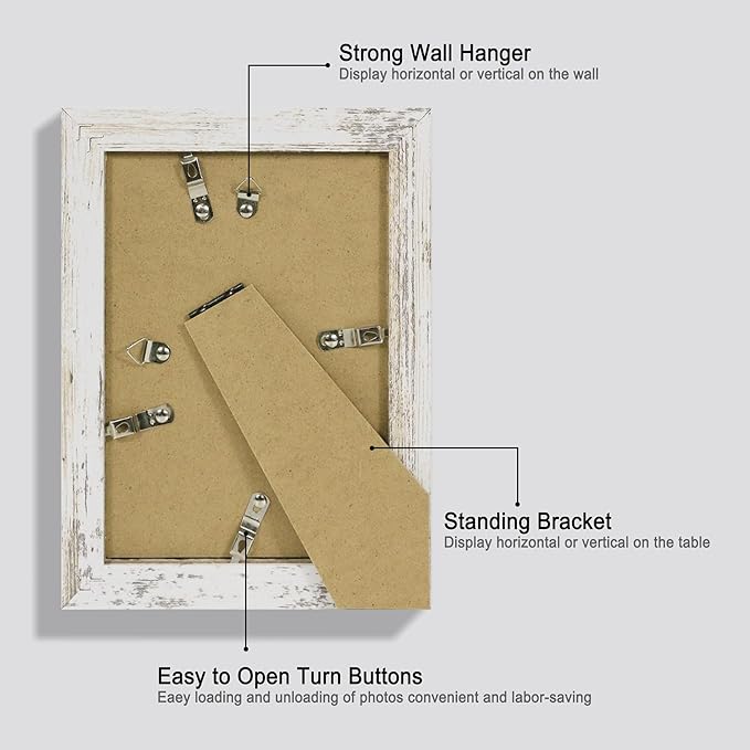 iRahmen 5x7 Picture Frame Set of 2 with HD Glass, Distressed White Wood Photo Frames Display 4x6 Picture with Mat or 5 x 7 Without Mat for Horizontal or Vertical Tabletop and Wall Mounting