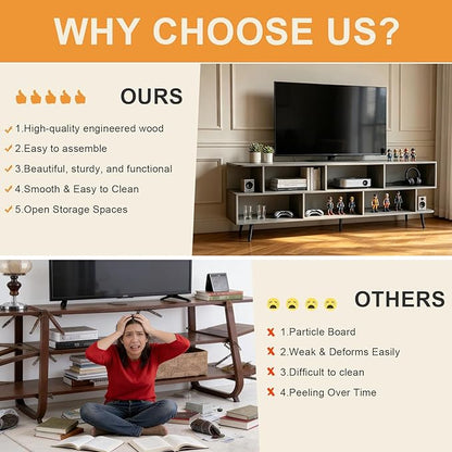 Lightdot 65" TV Stand Fits TVs Up to 75 Inch,Entertainment Center with Power Outlet & Open Storage Shelves,Sofa Cabinet Media Console for Living Room, Bedroom,Kitchen,Easy Assembly, American Walnut